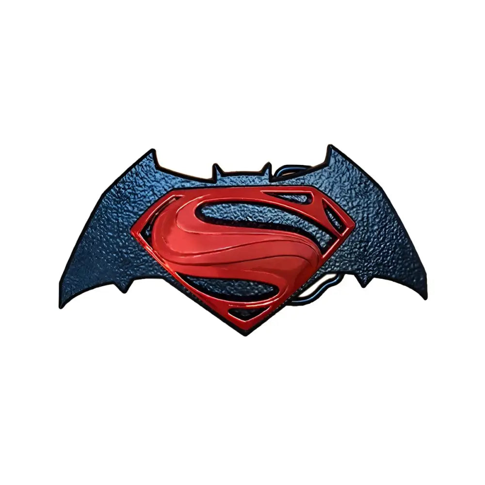 Front view of Batman versus Superman emblem logo belt buckle for Superman and Batman product