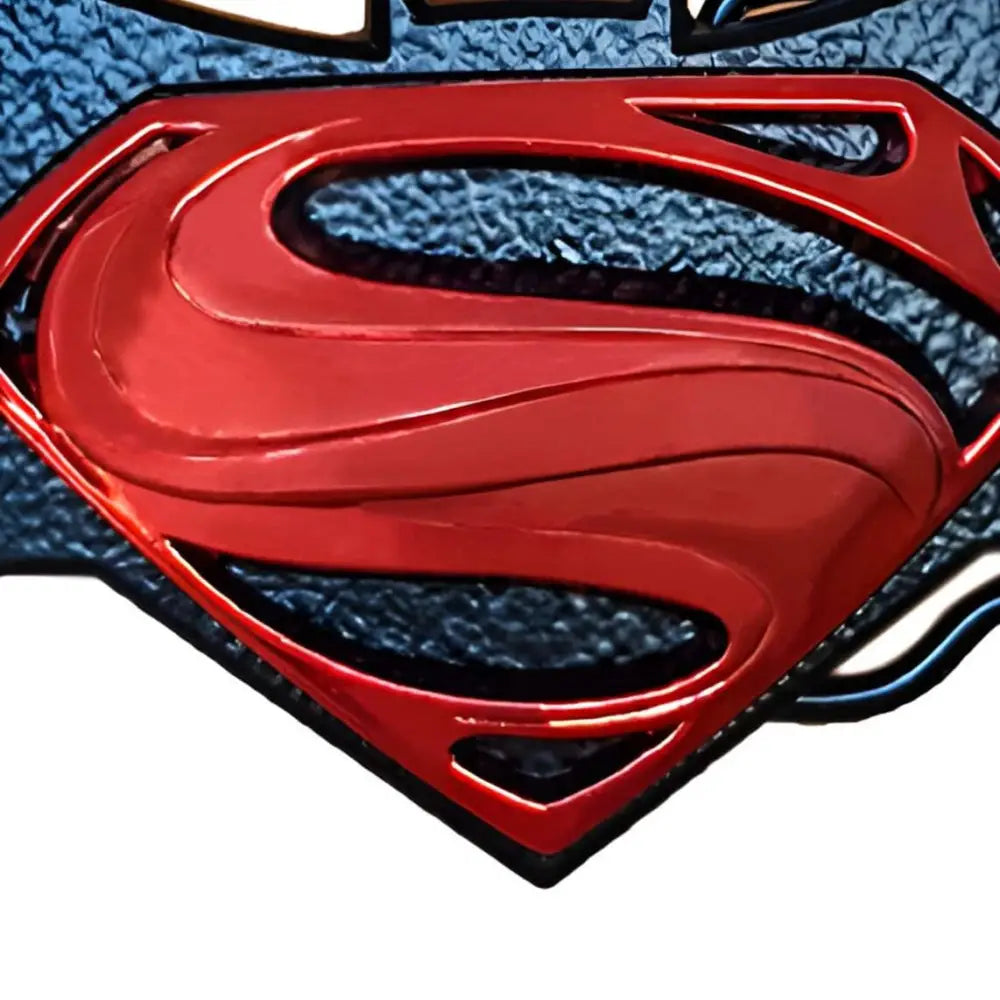 Red and blue Superman logo belt buckle with emblem design for Superman and Batman accessories