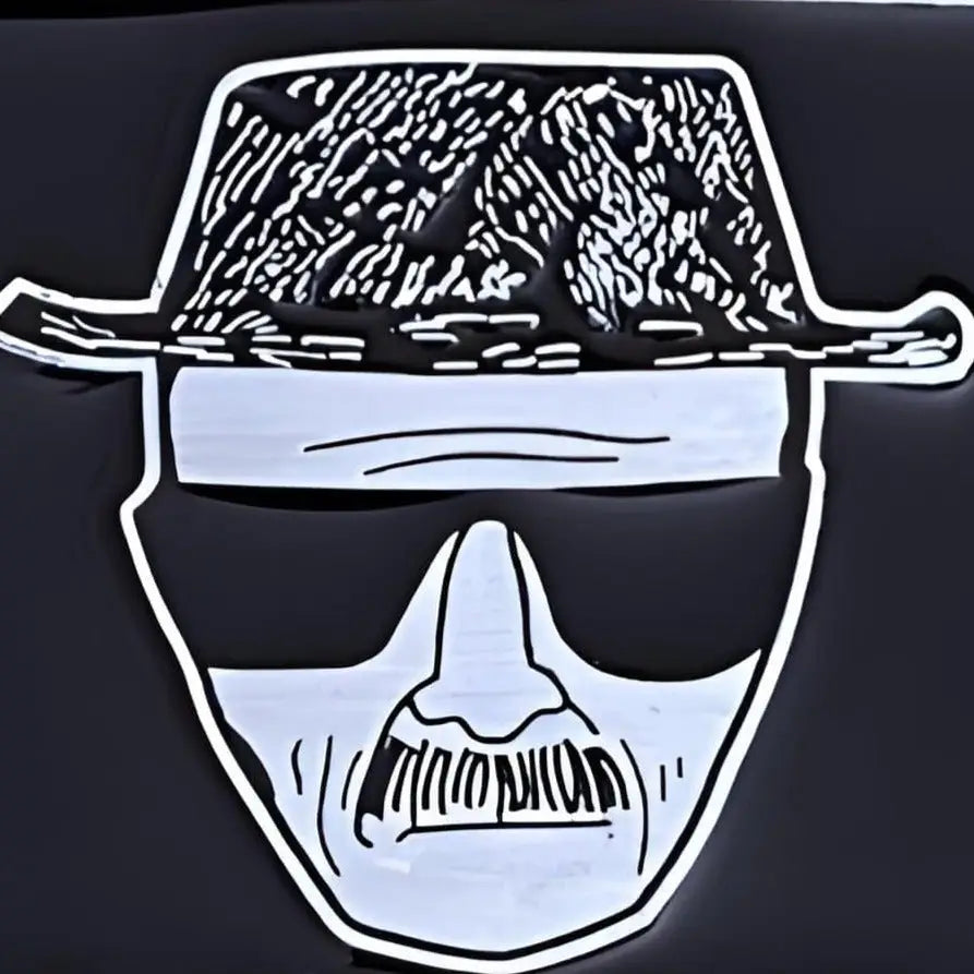 Stylized Walter White face belt buckle featuring Breaking Bad Heisenberg design