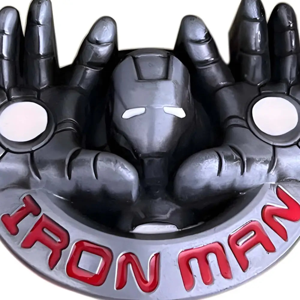 Iron Man emblem on Iron Man Movie themed belt buckle for fans and collectors