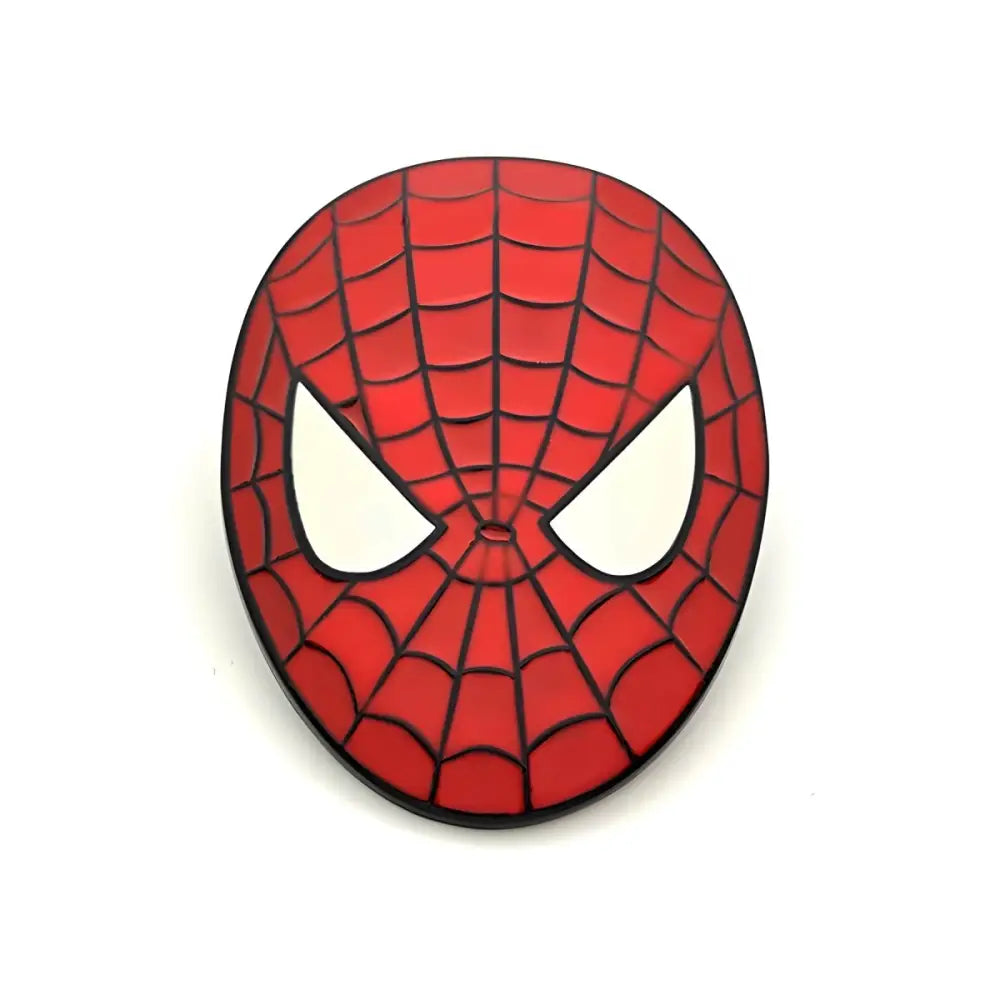 Red Spider-Man mask with web design and belt buckle feature for cosplay and costume