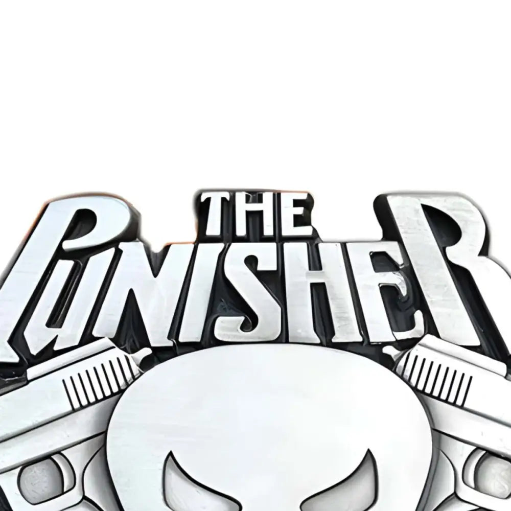 Silver Punisher Skull Cinema Belt Buckle with Guns and Bullets, stylish belt buckle accessory