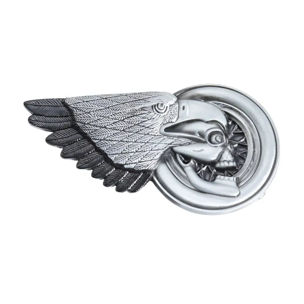 Silver eagle skull motorcycle emblem on Silver Eagle Skull Belt Buckle for enthusiasts