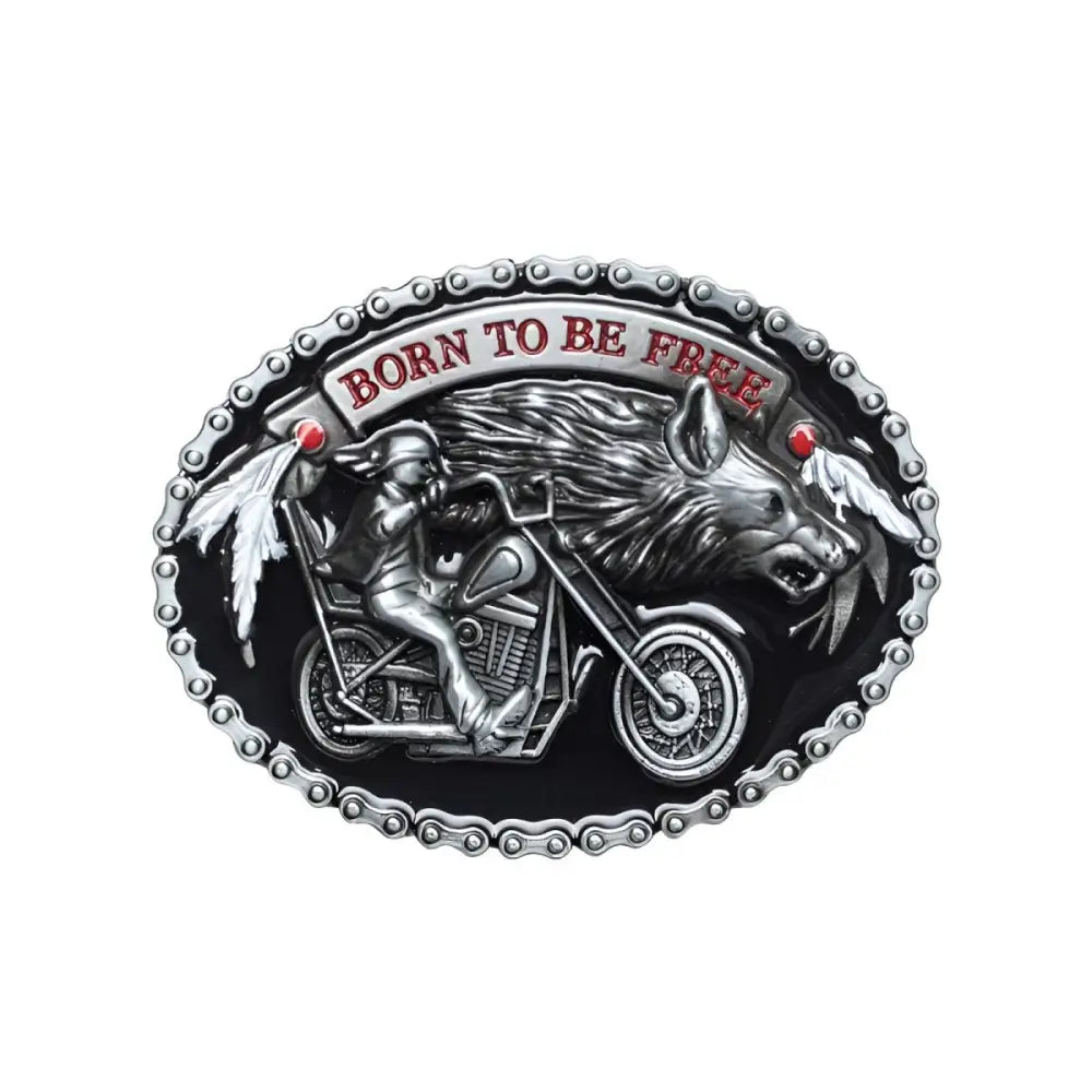 Oval belt buckle featuring a lion motorcycle and bold design for stylish accessories