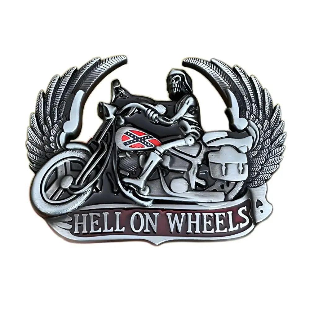 Wheels Bowen Metal Biker Belt Buckle with Wings showcasing intricate wing design
