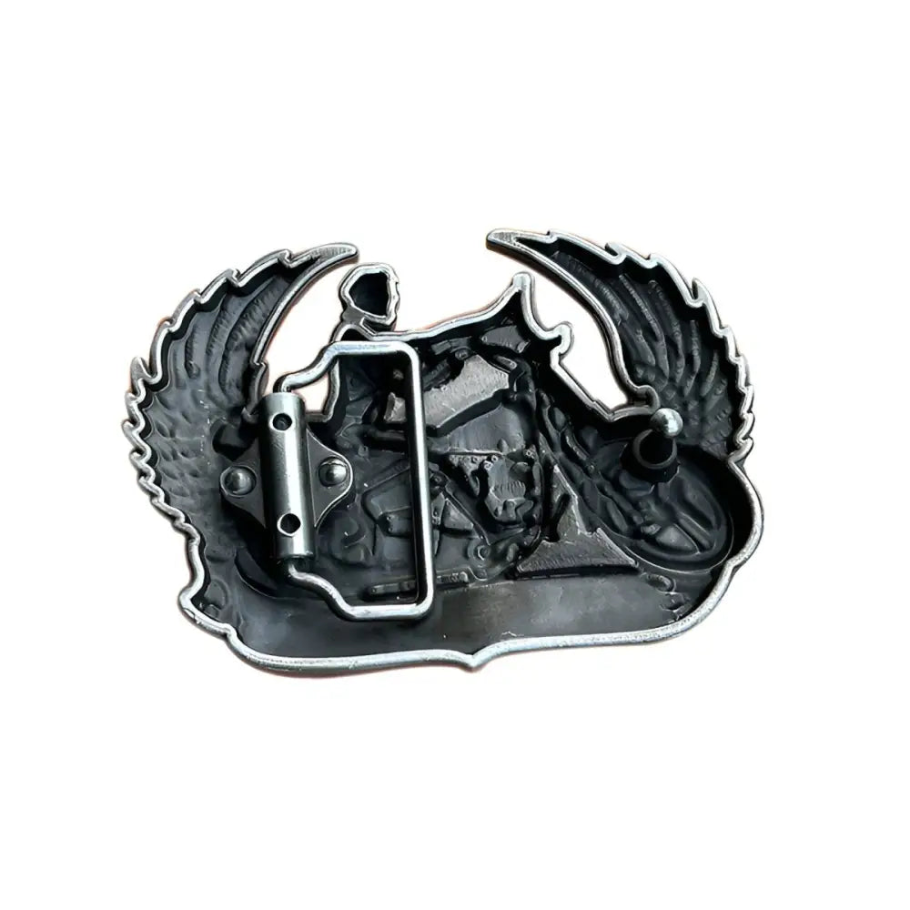 Silver motorcycle belt buckle featuring Wings, part of Wheels Bowen Metal Biker Belt Buckle collection