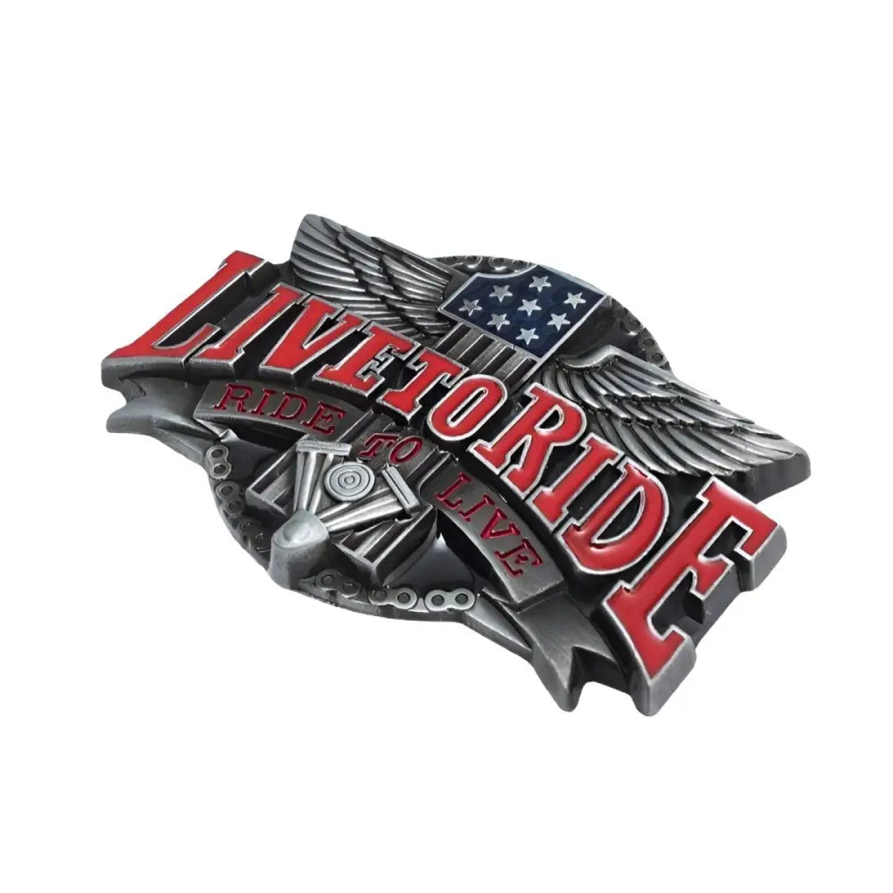 Mason Model Live to Ride Silver Motorcycle Belt Buckle with Wings for bikers