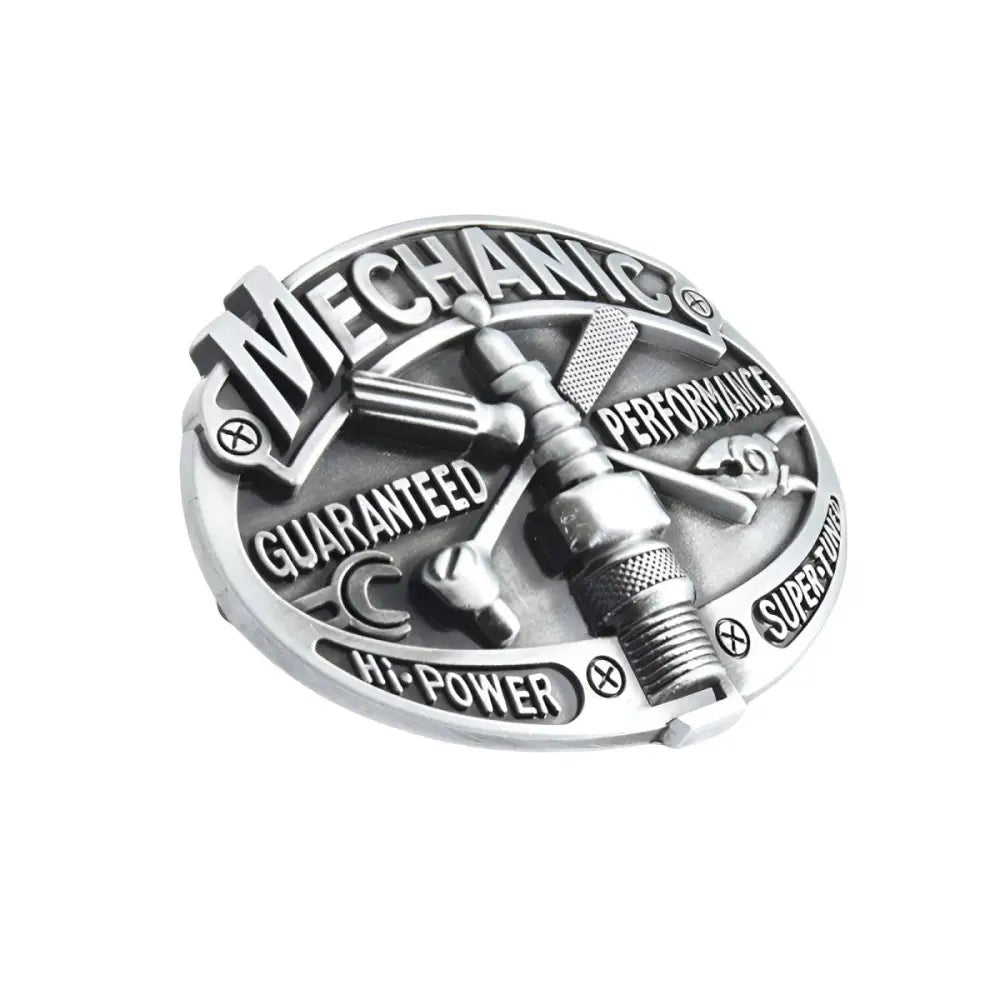 Silver mechanic belt buckle displayed in the Silver Mechanic Belt Buckles Set
