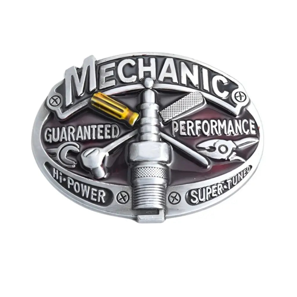 Silver Mechanic Belt Buckle displayed in a premium set for men’s fashion accessories