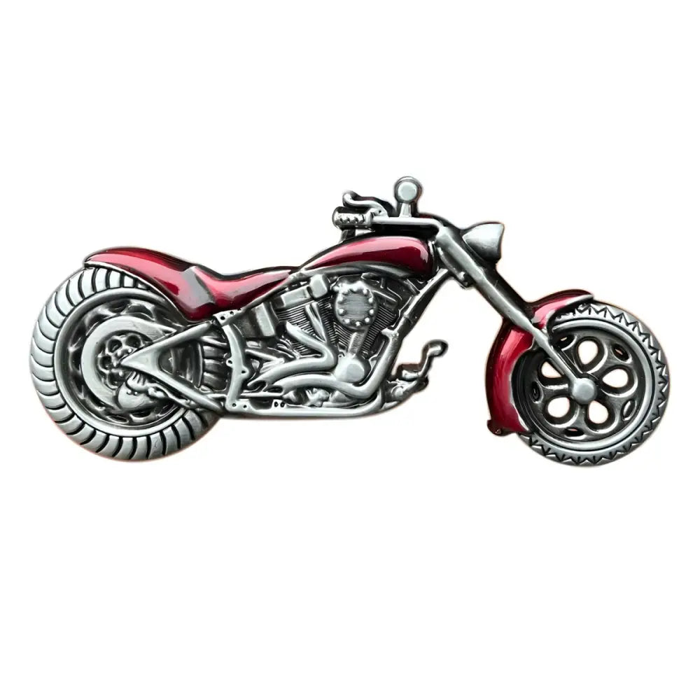 Red and silver motorcycle pin, ideal for belt buckle or Ceinture Moto accessories