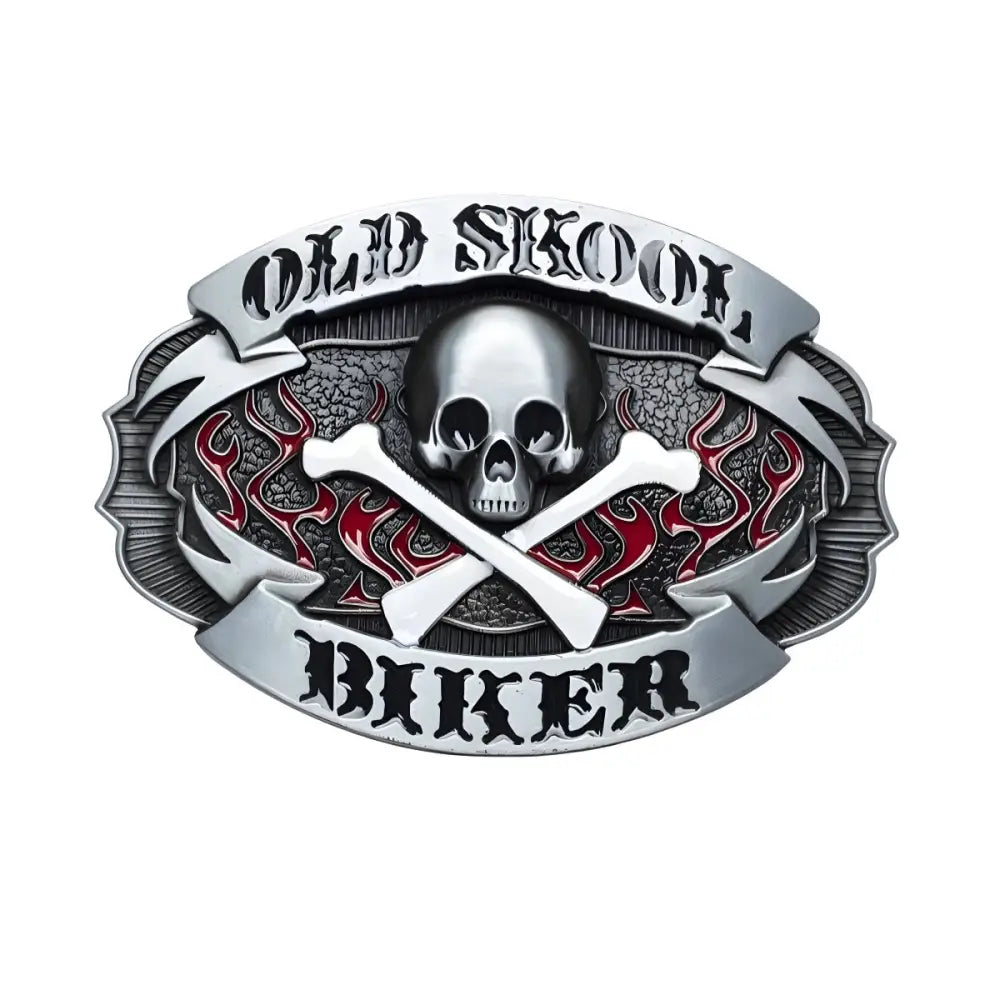Skool Biker Heritage Rebel Skull and Crossbones Belt Buckle in Silver for bikers