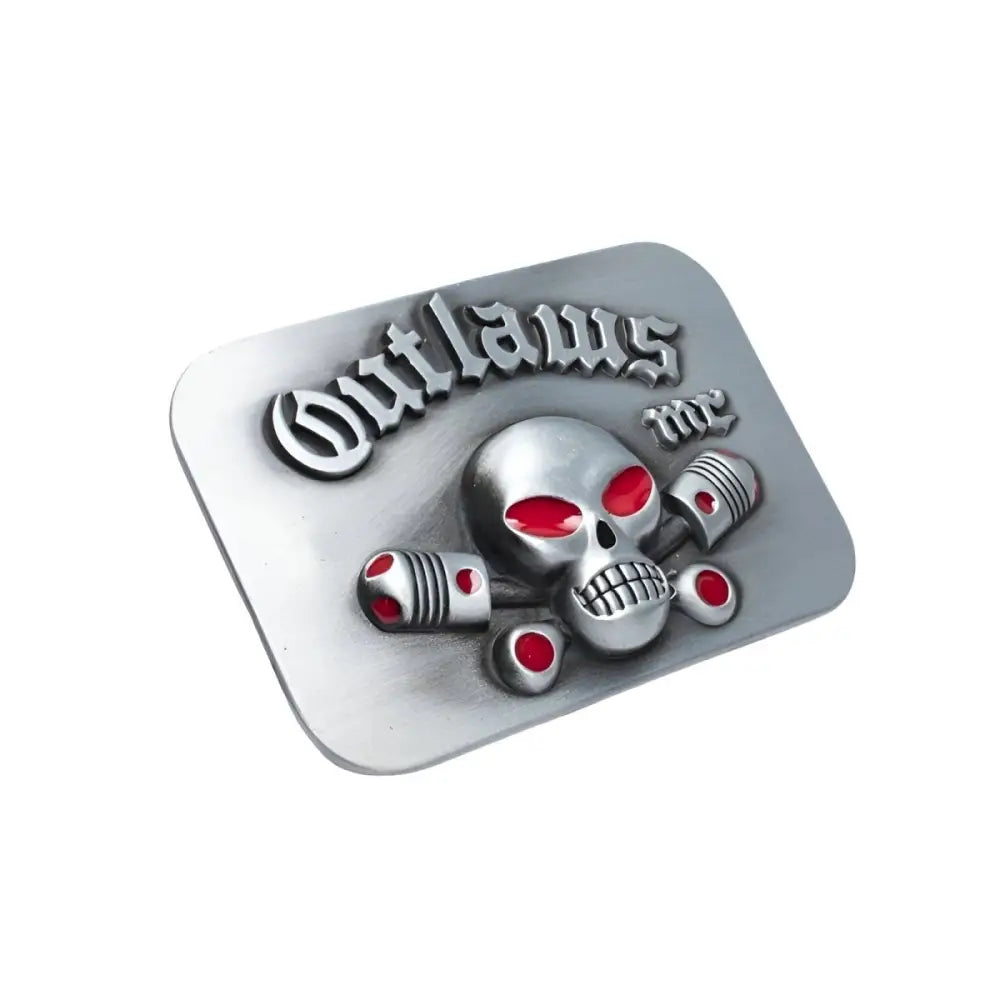 Silver Outlaws MC belt buckle with skull and pistons Owen model, premium belt buckle accessory