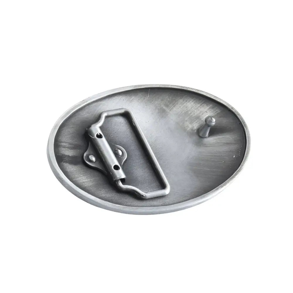 Metal belt buckle back on Triumph-Themed Cufflinks Featuring Oval Logo and Belt Buckle Design