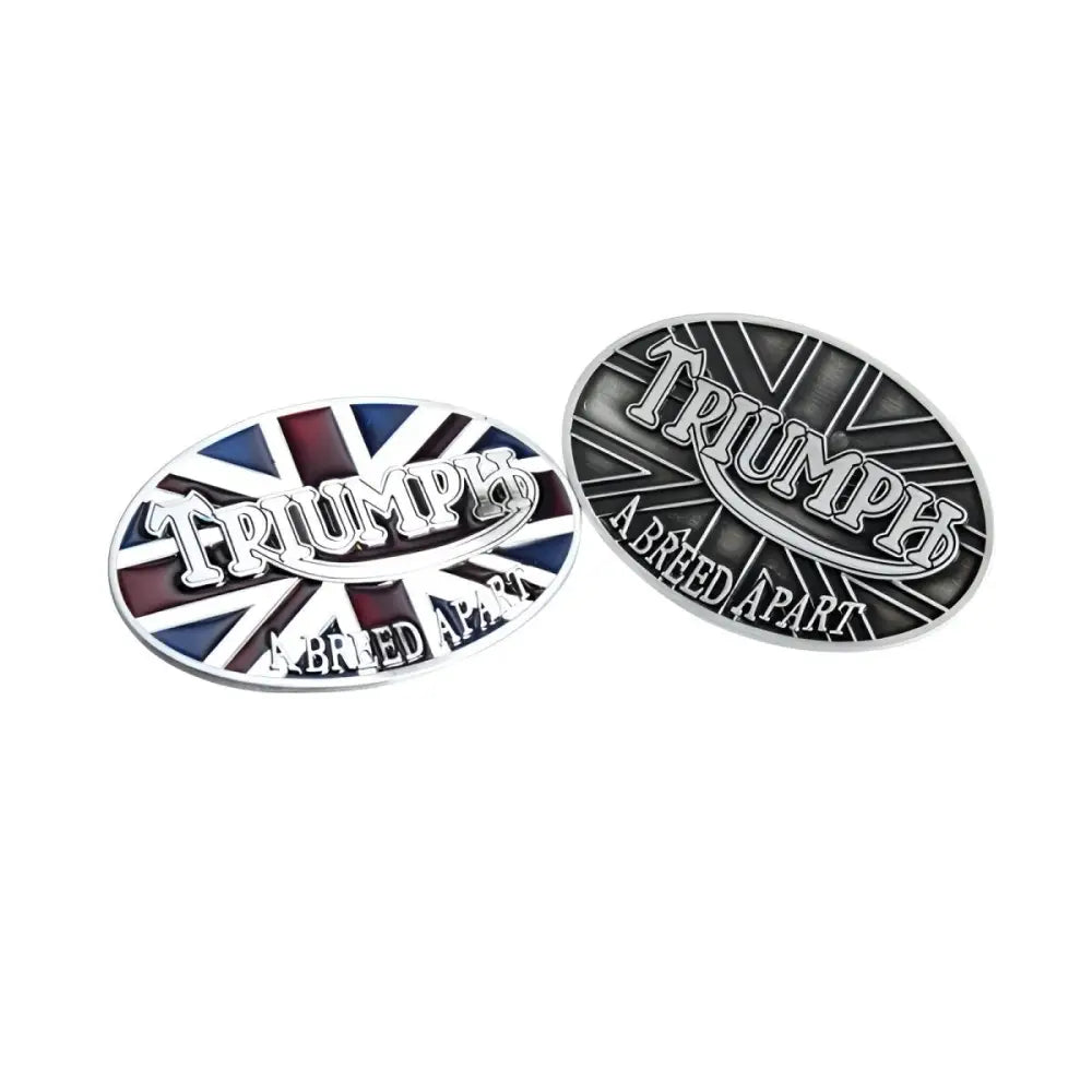 Triumph-themed cufflinks with oval logo and belt buckle design for elegant style