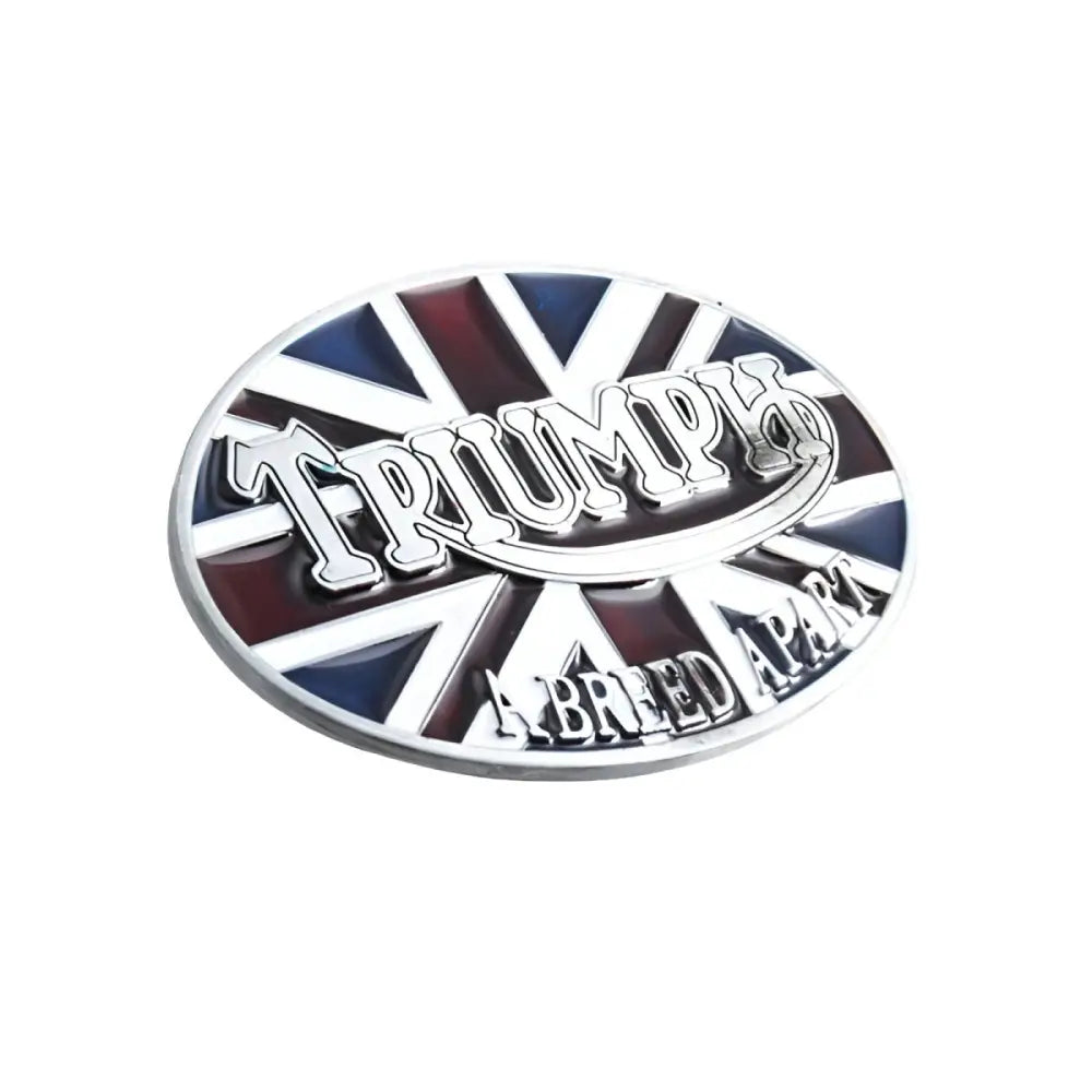 Triumph logo badge on stylish belt buckle and cufflinks in Triumph-Themed Collection