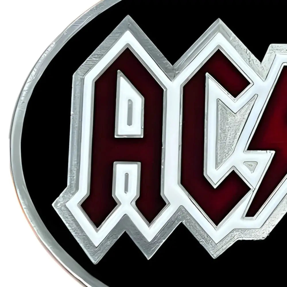 ACDC logo belt buckle featuring Malcolm Model design for rock music enthusiasts