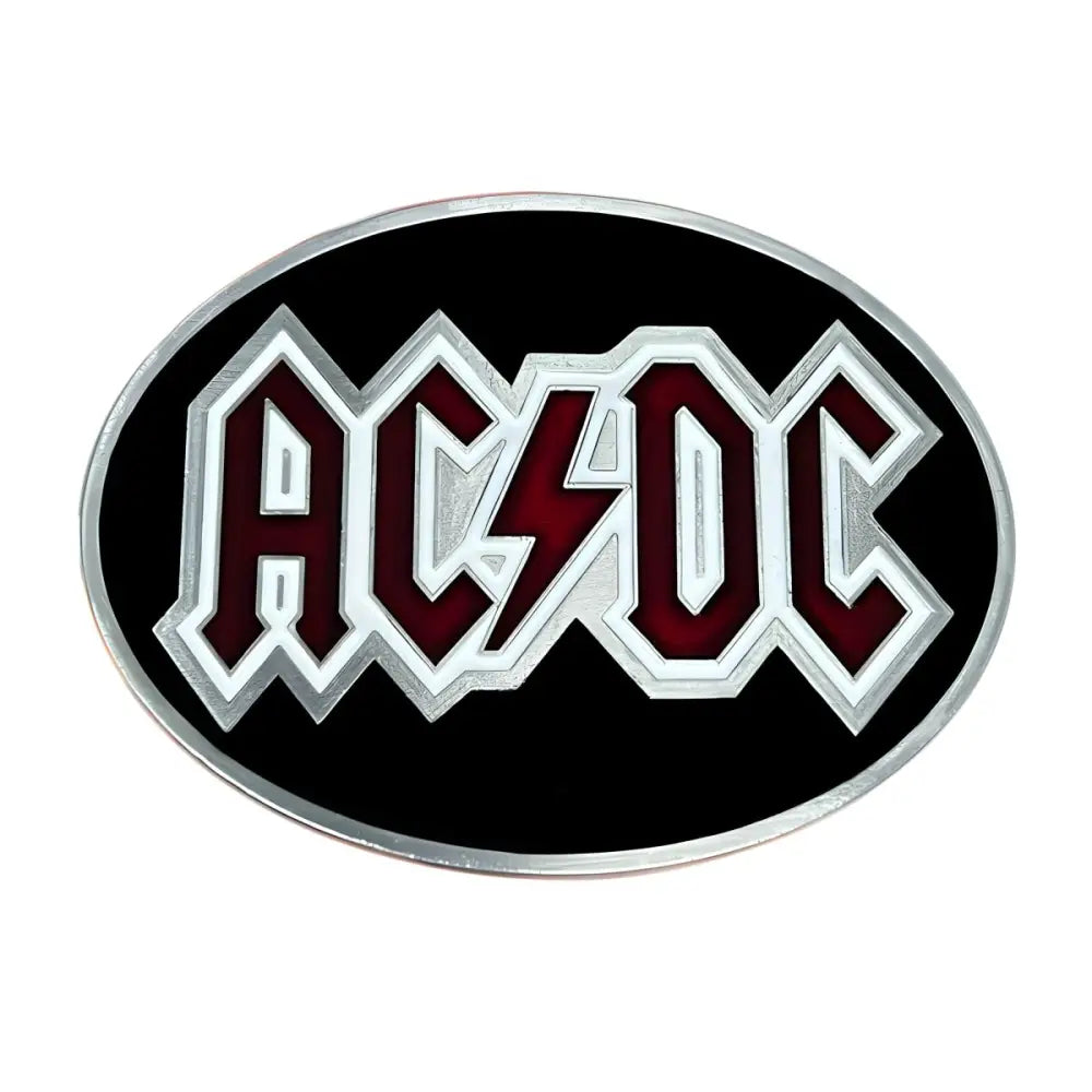 AC/DC belt buckle featuring Malcolm Model design, perfect for rock enthusiasts