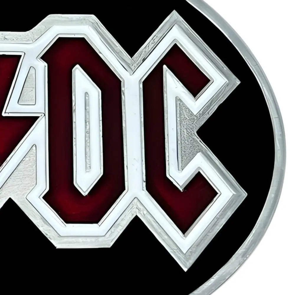 AC/DC logo belt buckle featuring Malcolm Model design for rock fan accessory