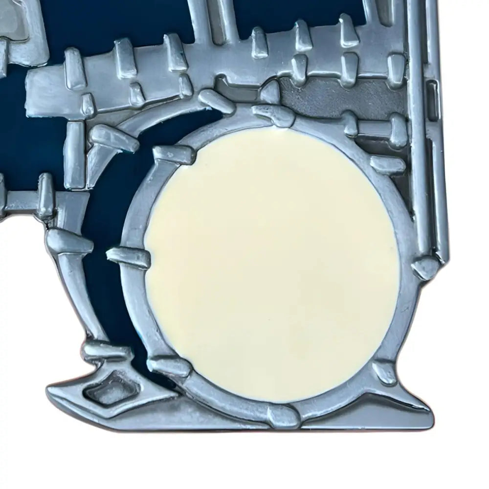 Silver and cream drum set detail on Ethan Drum Music drum music belt buckle