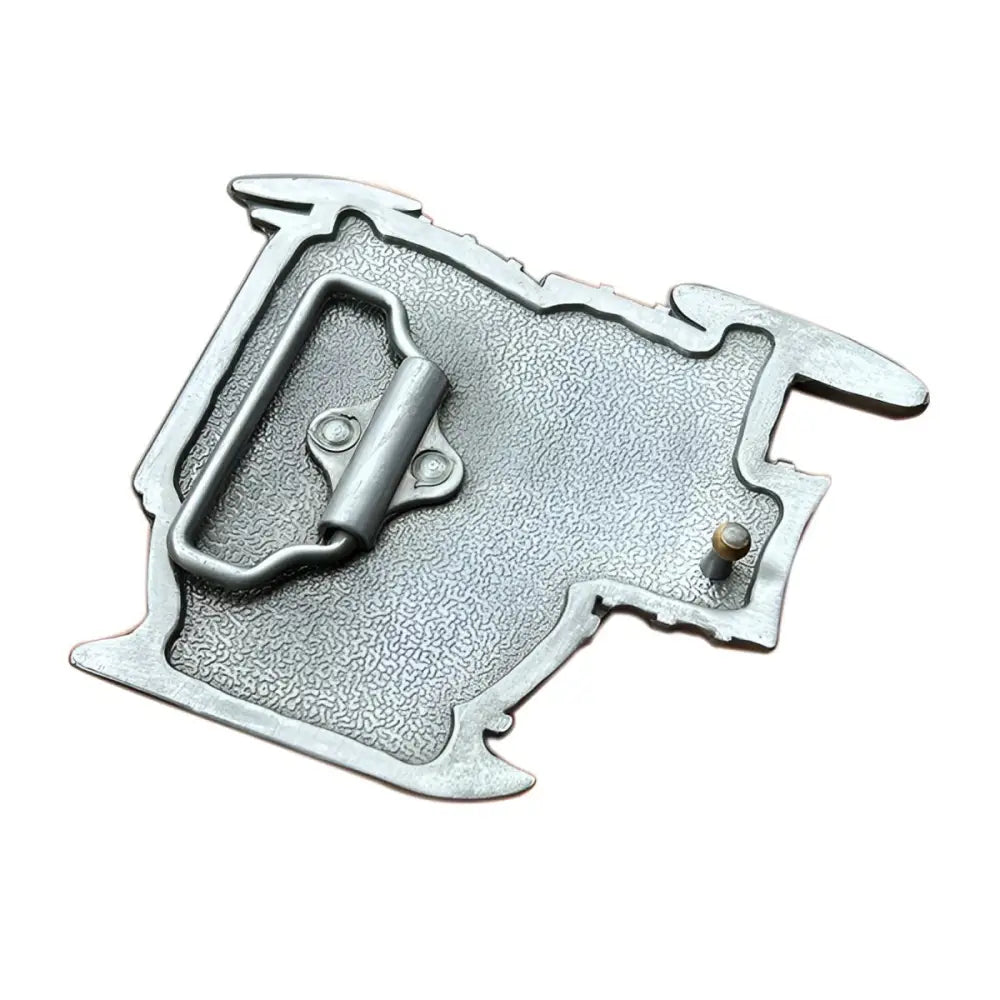 Silver metal belt buckle from Ethan Drum Music, ideal for drum music belts