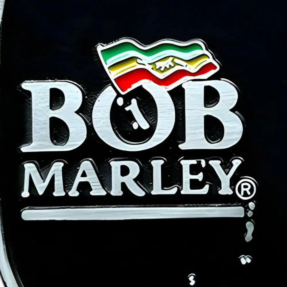 Bob Marley logo on metal belt buckle for Ceinture Musique Bob fashion accessory