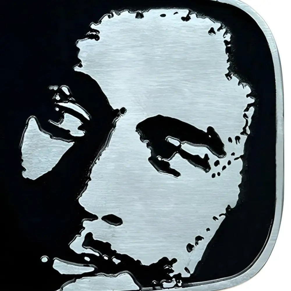 Metal belt buckle with a face featuring Bob Marley design for ceinture musique bob