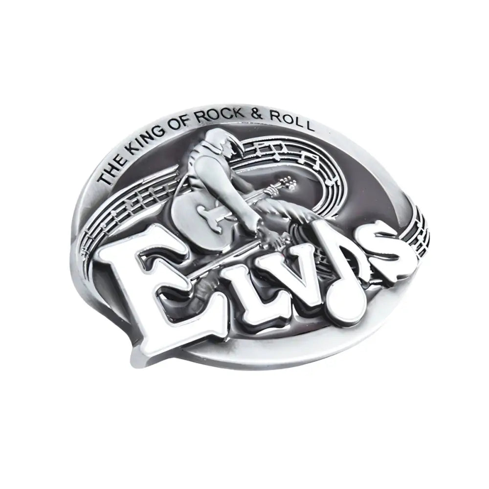 Elvis Presley metal belt buckle for rock n roll fans showcasing iconic design