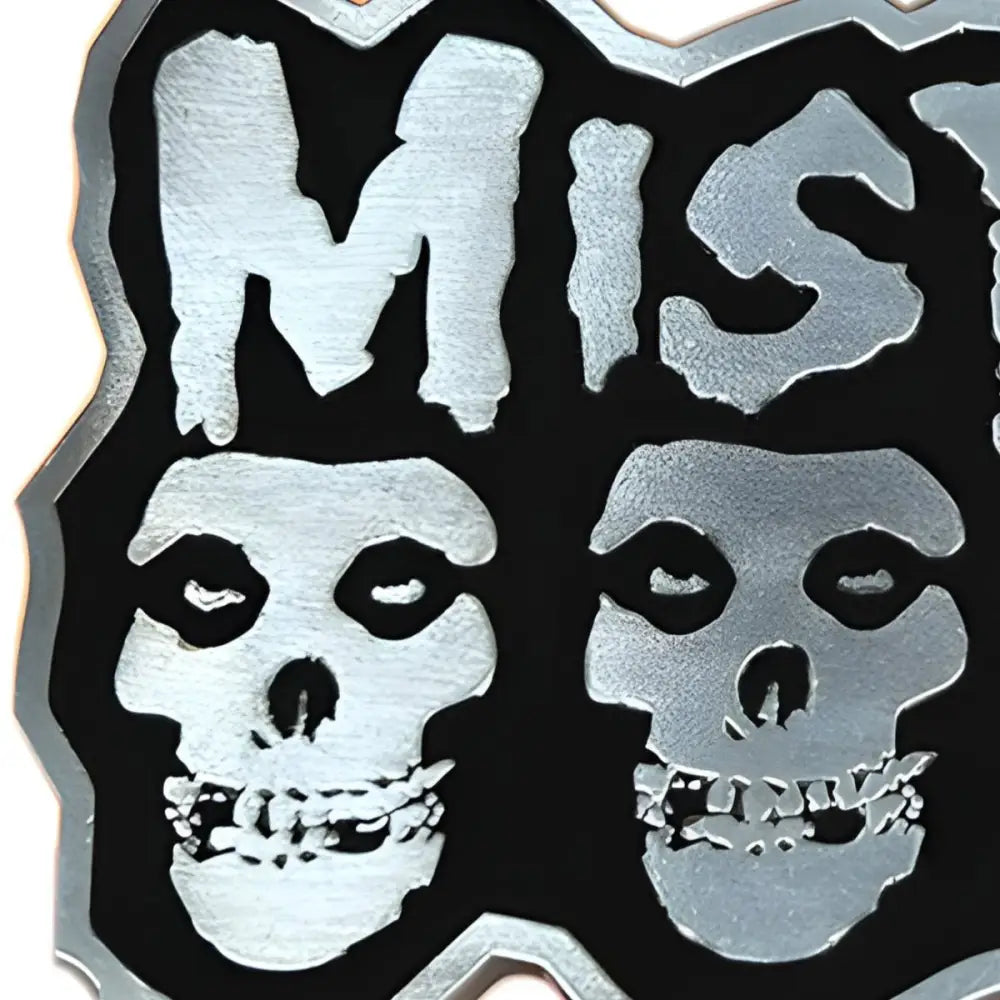 Misfits logo belt buckle featuring skulls suitable for punk style fans