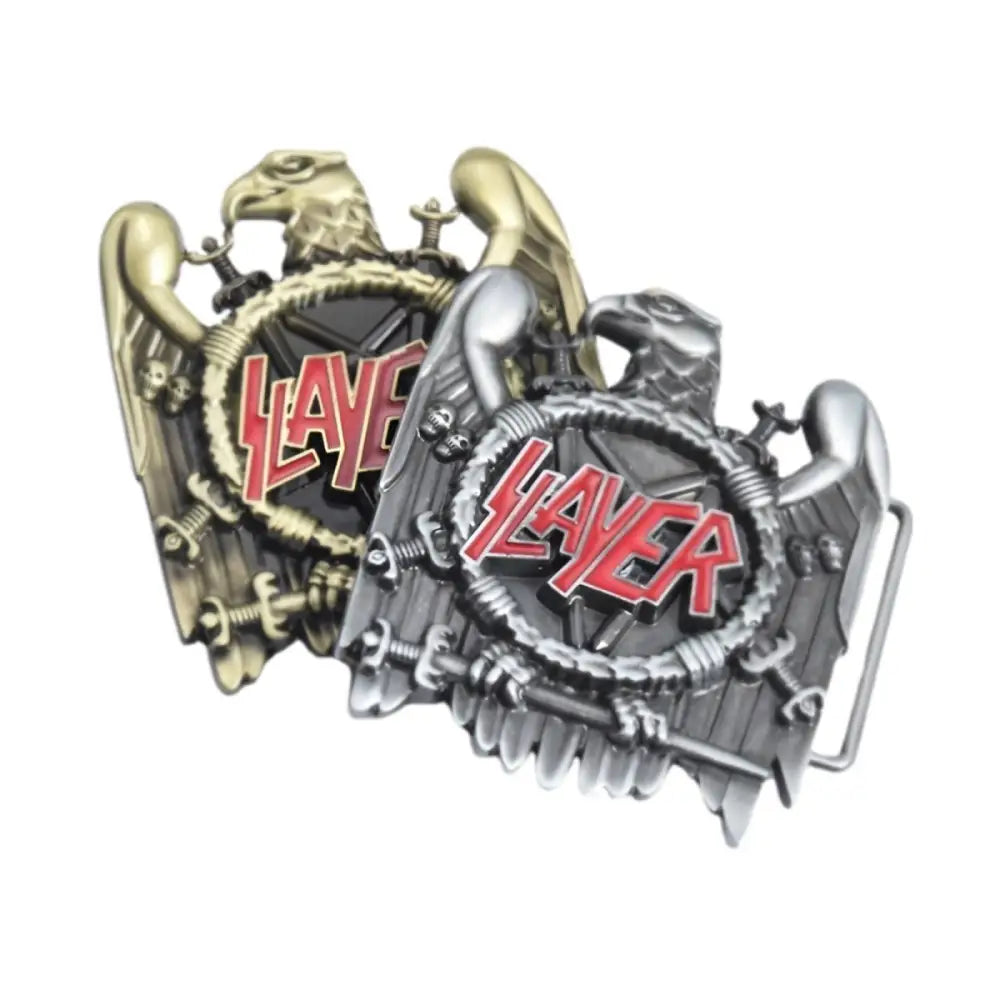 Two Slayer Eagle Belt Buckles for Metal Music Fans, showcasing premium belt buckle design