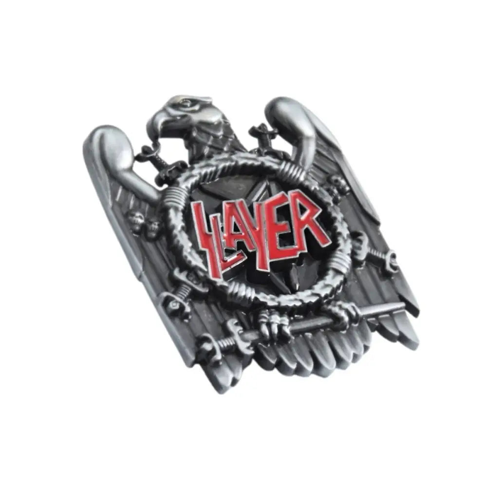Silver Eagle Slayer Belt Buckle for Metal Music Fans, authentic belt accessory