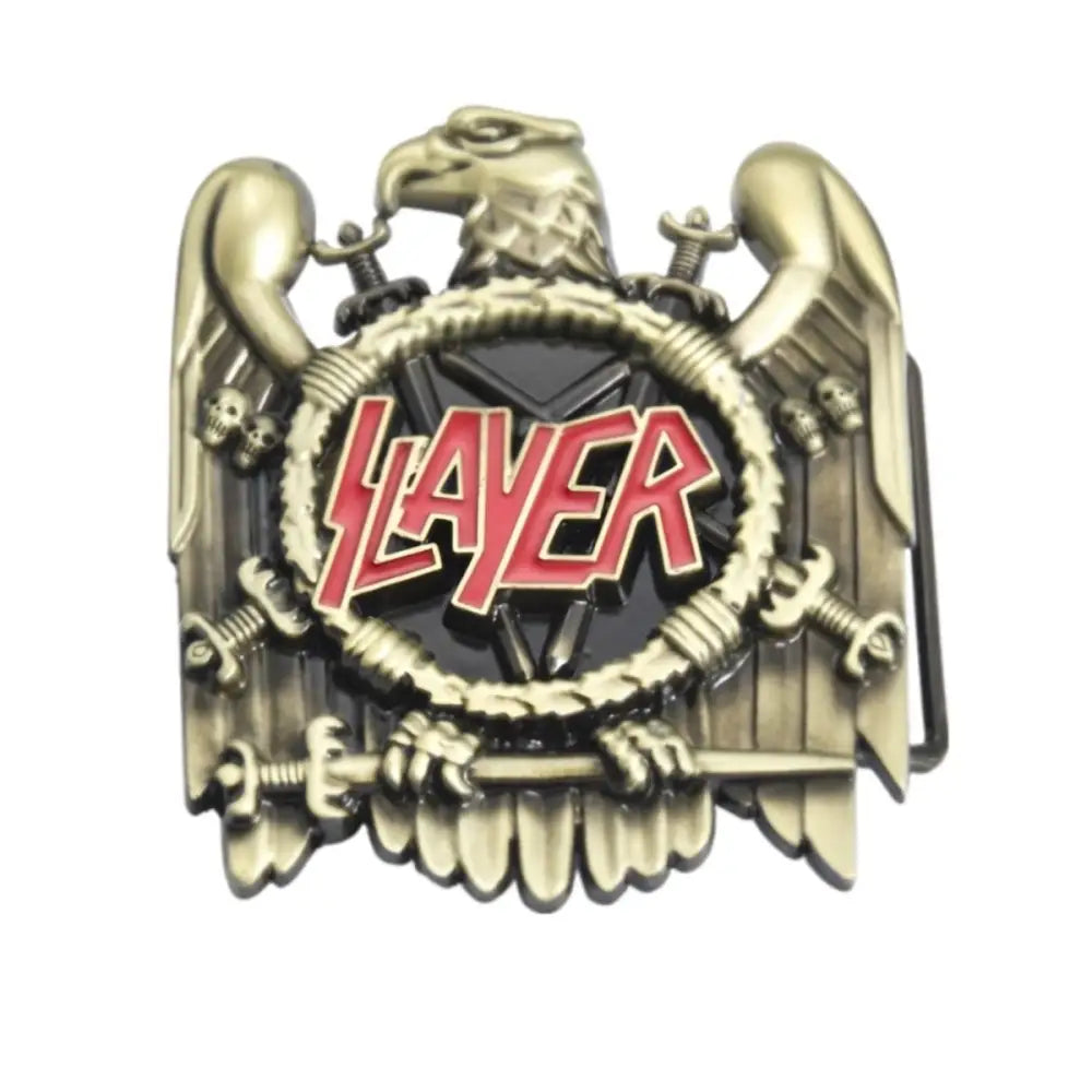 Slayer eagle belt buckle for metal music fans, featuring detailed metal craftmanship