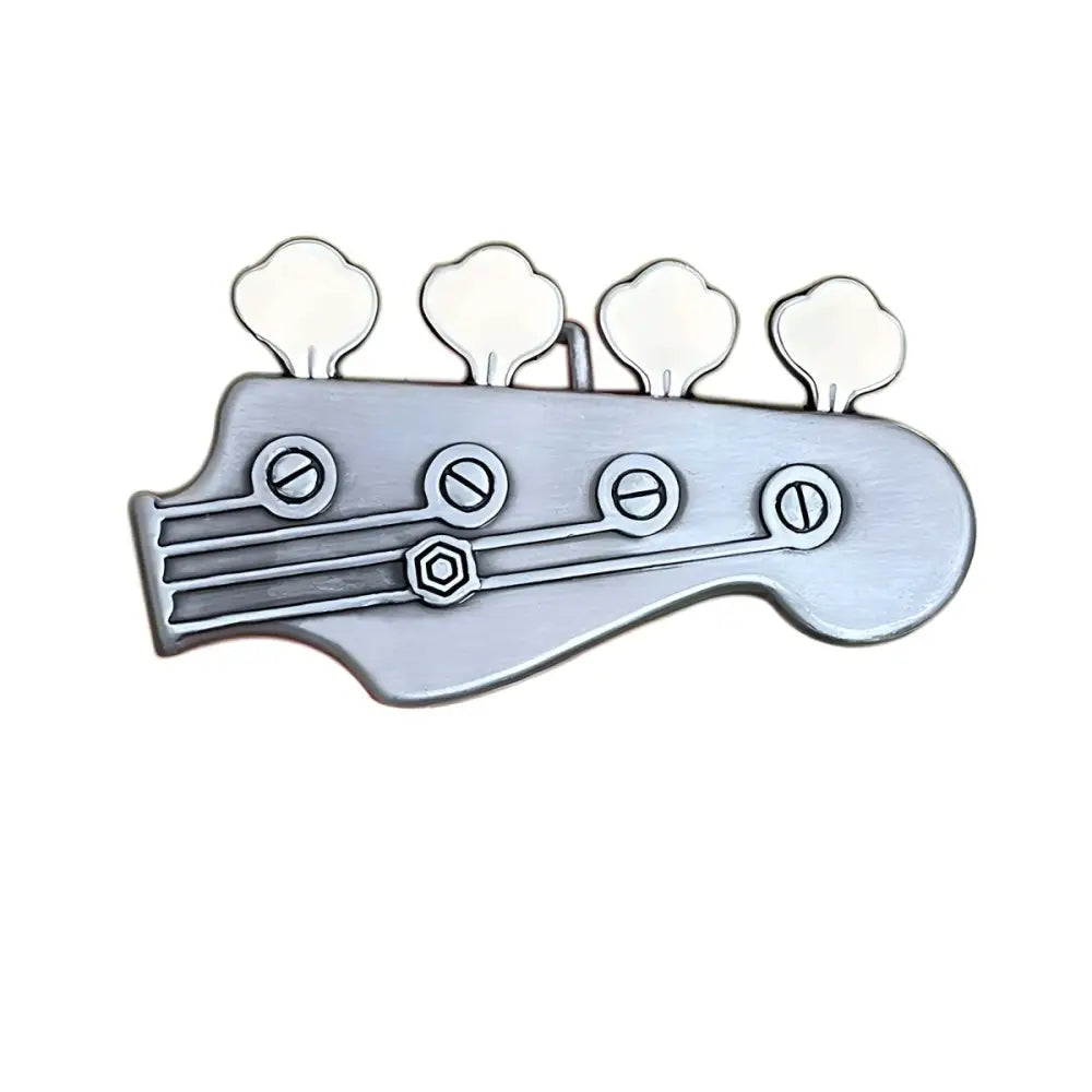 Silver guitar headstock belt buckle for bass and electric guitar fans