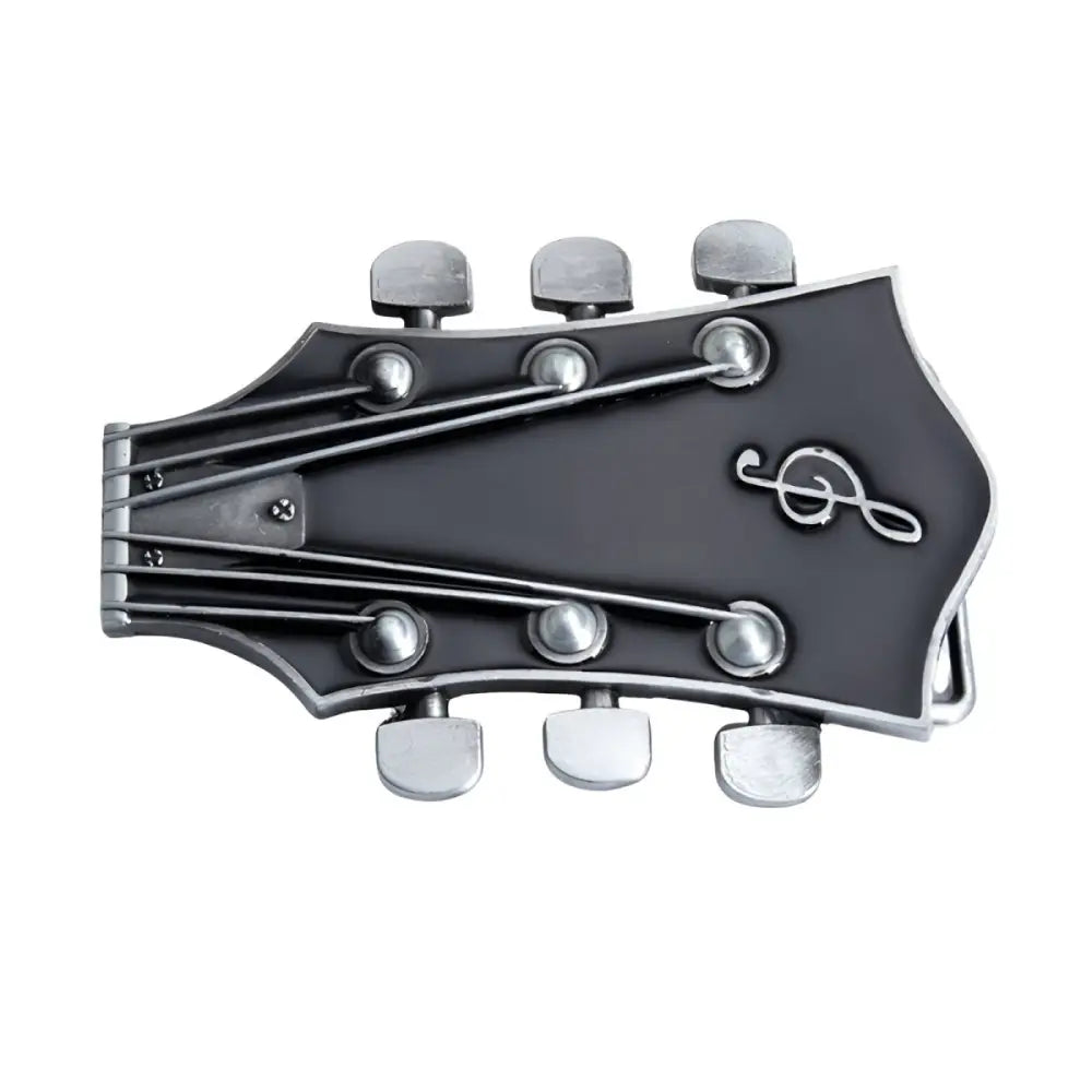 Blue Guitar Headstock Belt Buckle showcasing detailed guitar headstock design
