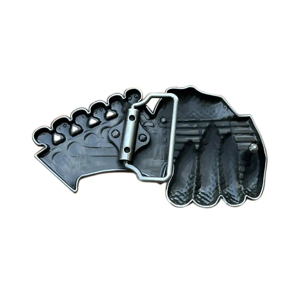 Silver Dragon Claw Guitar Head Music Belt Buckle with Skull Accents, unique belt buckle design