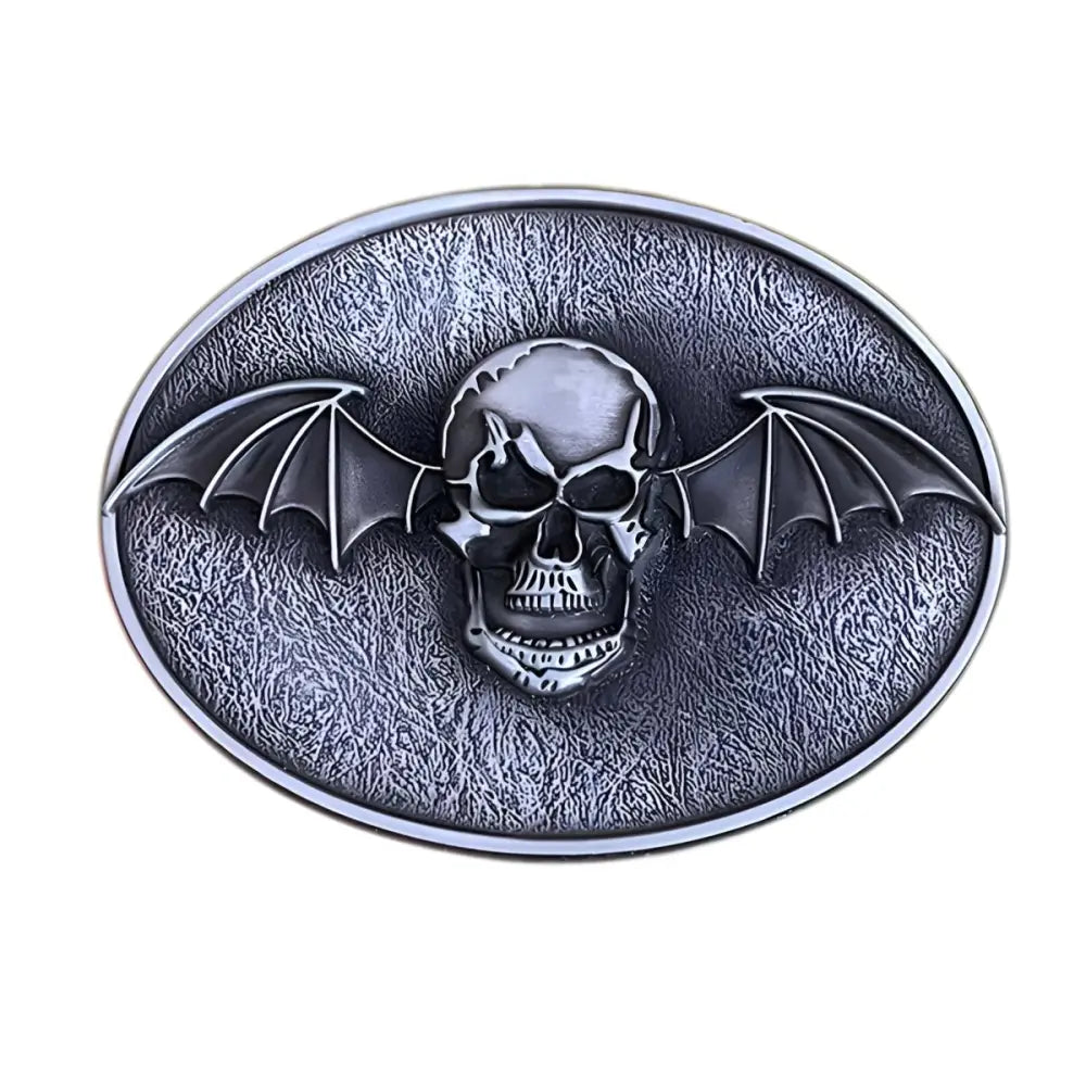 Silver skull with bat wings belt buckle for Gothic style fashion accessory