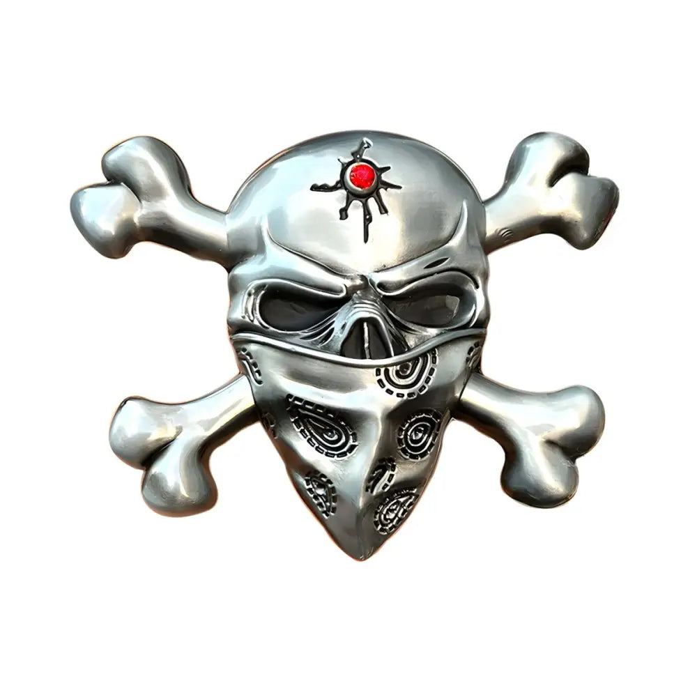 Silver skull belt buckle with red jewel for stylish waist accessories