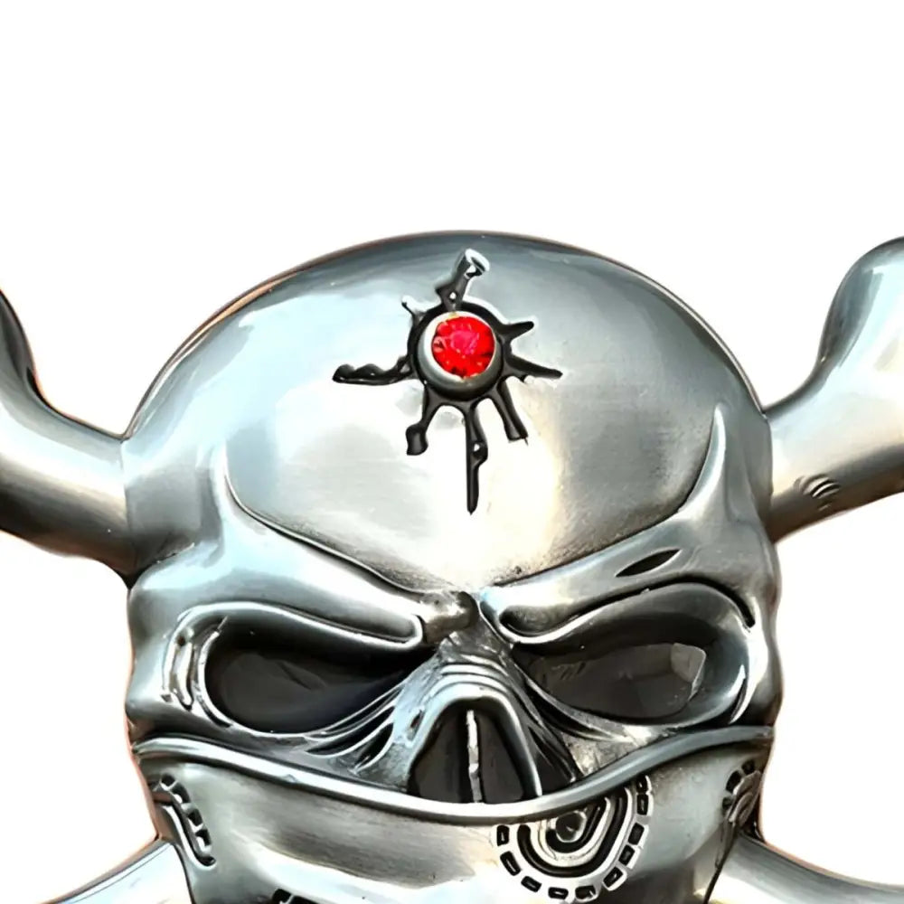Silver skull belt buckle with red gem for stylish skull belt and belt buckle accessories