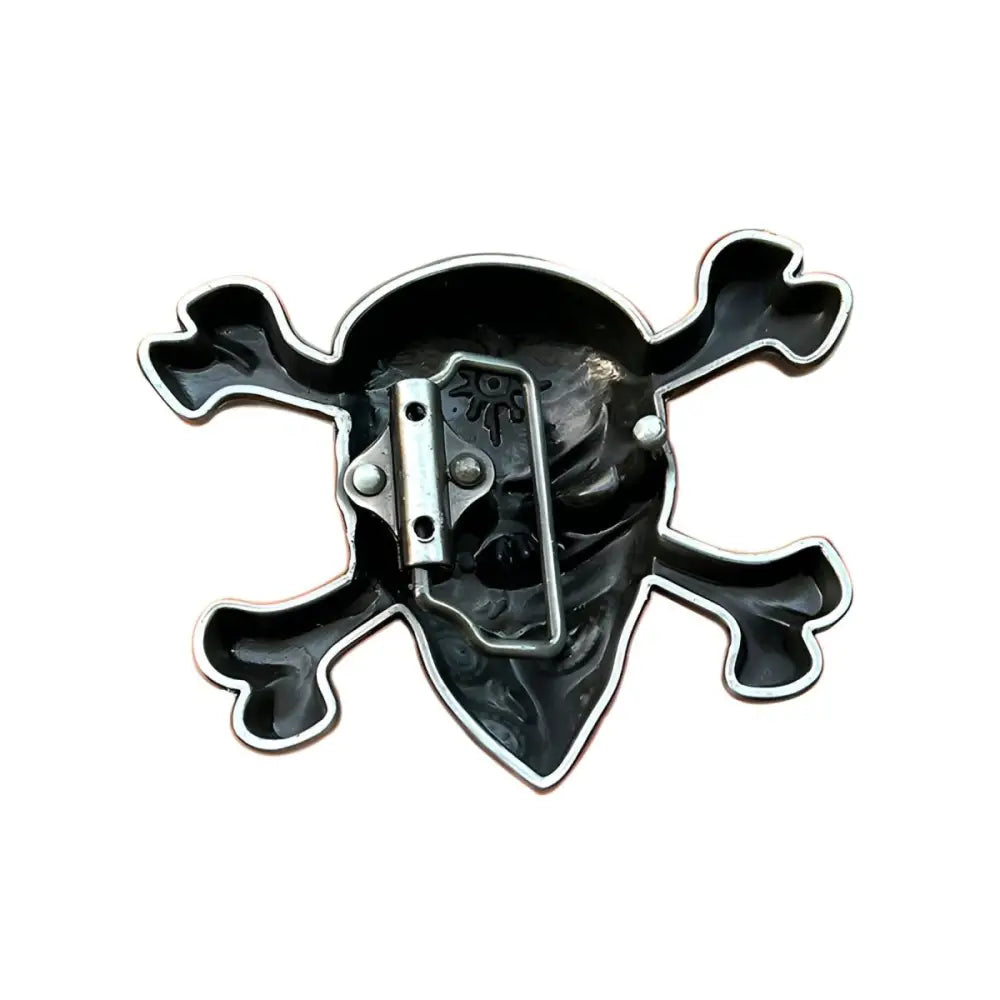 Silver Skull Belt Buckle with Red Gem featuring a detailed bandana design