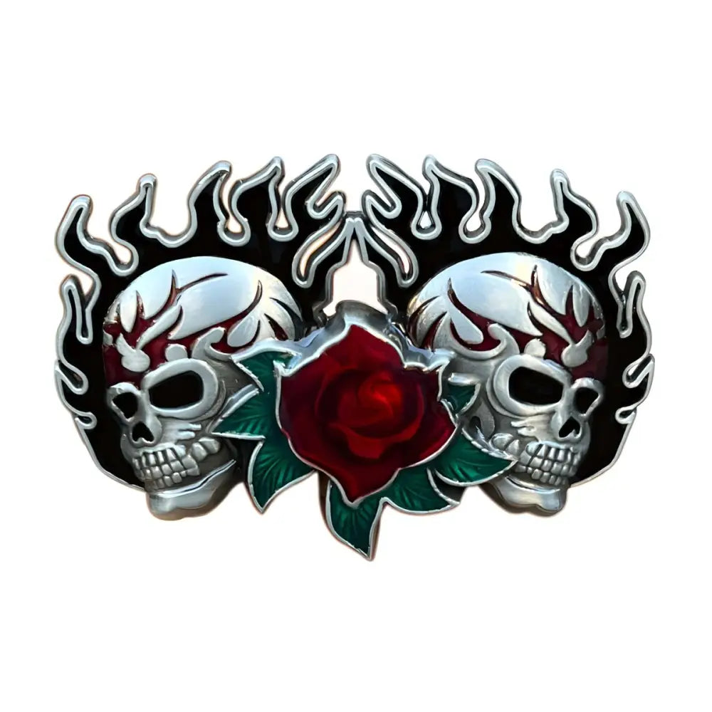 Skull and rose belt buckle for stylish accessories offering a bold fashion statement