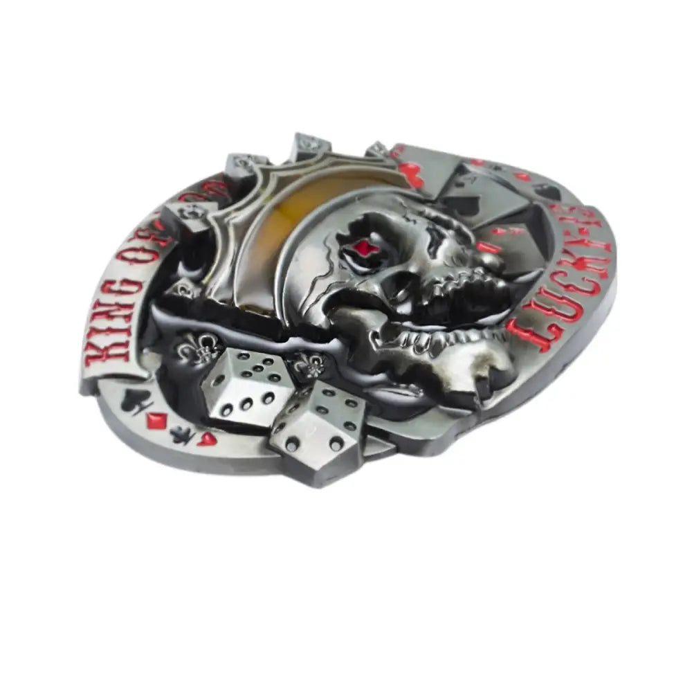 Crowned Skull and Dice Belt Buckle for Unique Style showcasing a distinctive belt accessory