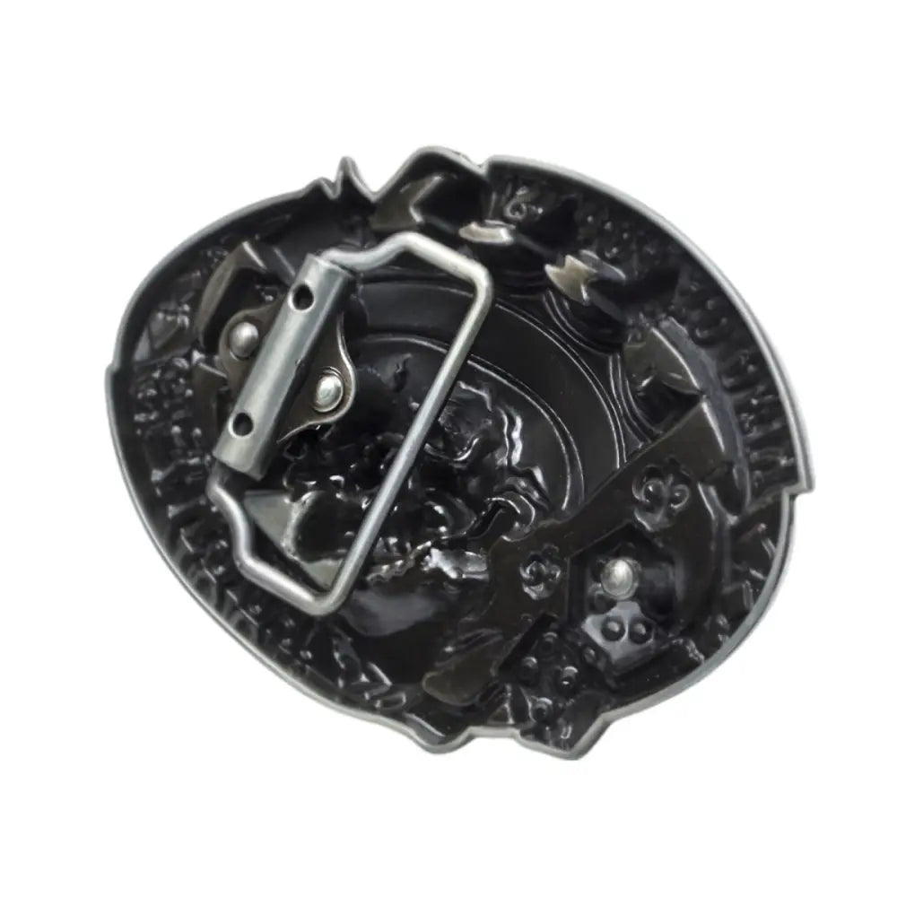 Back of dark metal Crowned Skull and Dice Belt Buckle for Unique Style
