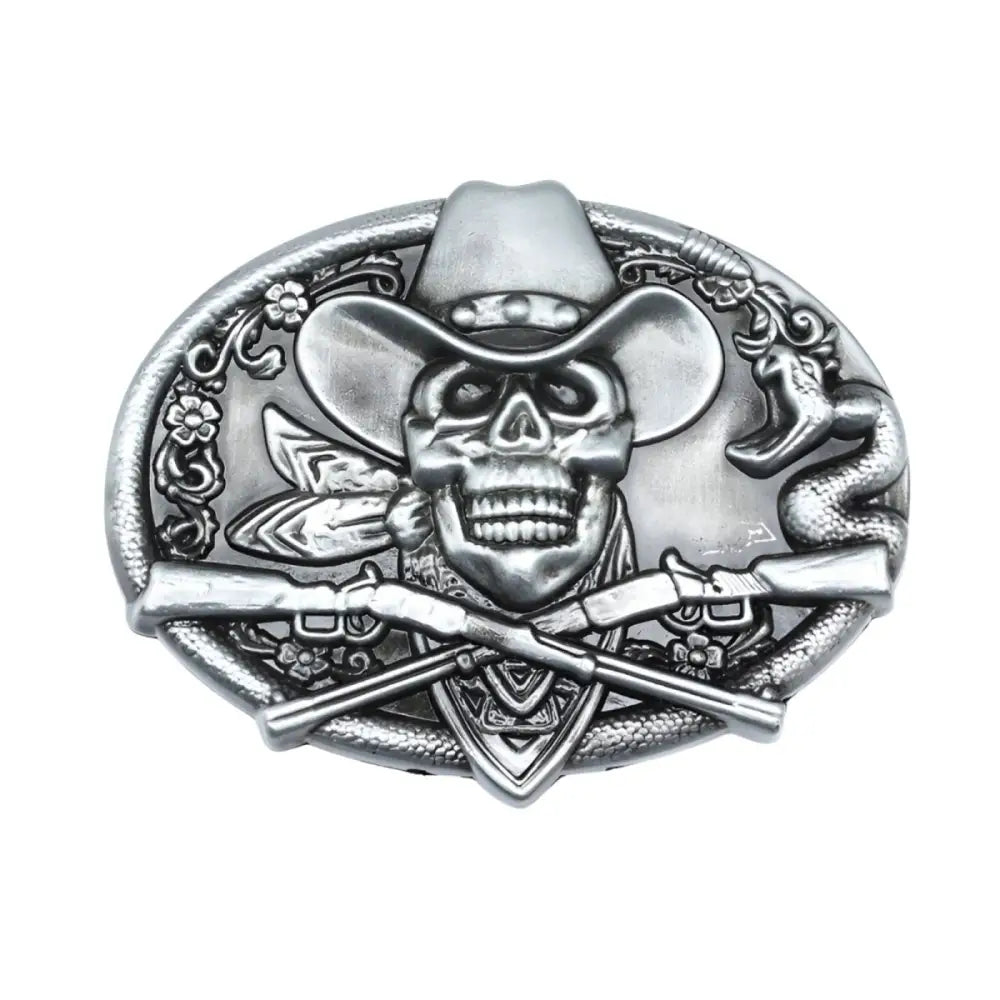 Silver cowboy skull belt buckle for Western accessories, stylish and authentic belt buckle