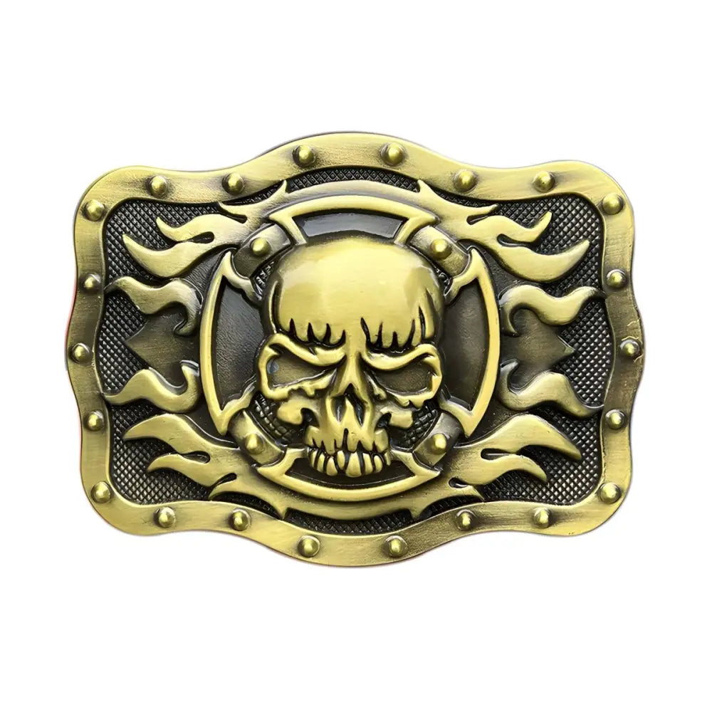 Ornate Silver Skull Belt Buckle with Effet Flamme Design showcasing intricate detailing