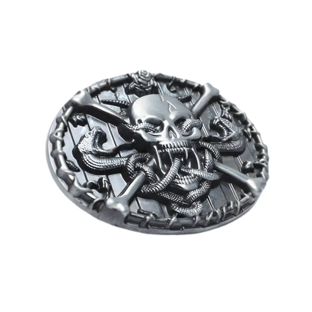 Silver Skull and Snake Belt Buckle for Eternity Belts, an elegant eternity belt buckle accessory