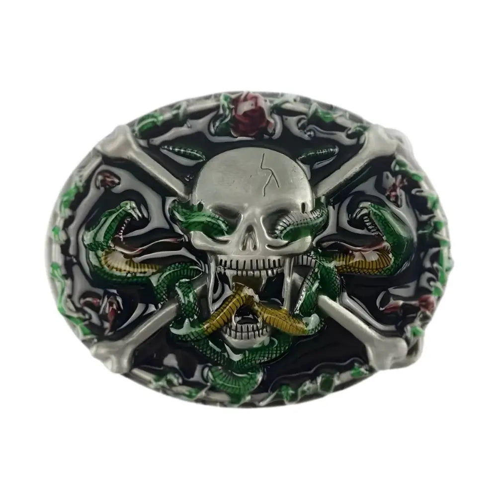 Silver Skull and Snake Belt Buckle for Eternity Belts, a stylish eternity belt buckle accessory