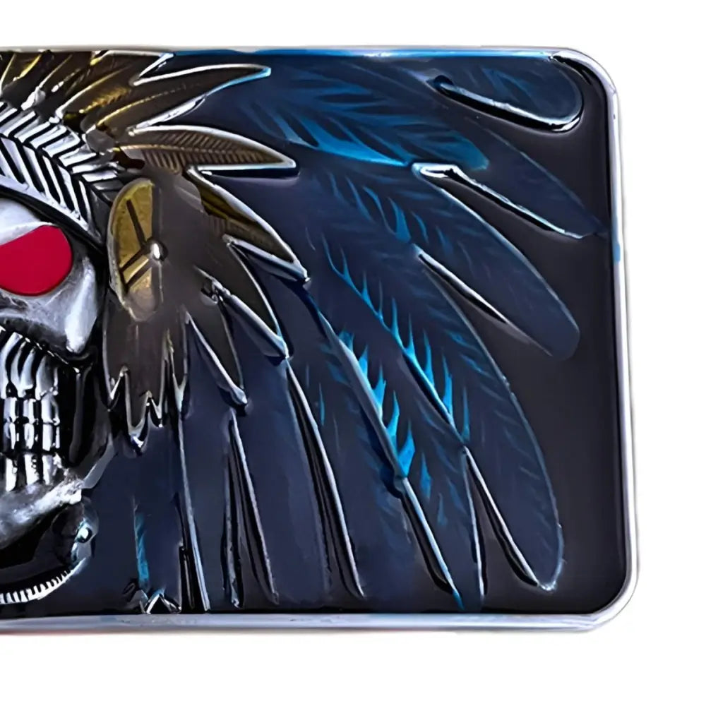 Alonzo Indian Skull belt buckle with Native American headdress design for Indian skull belt