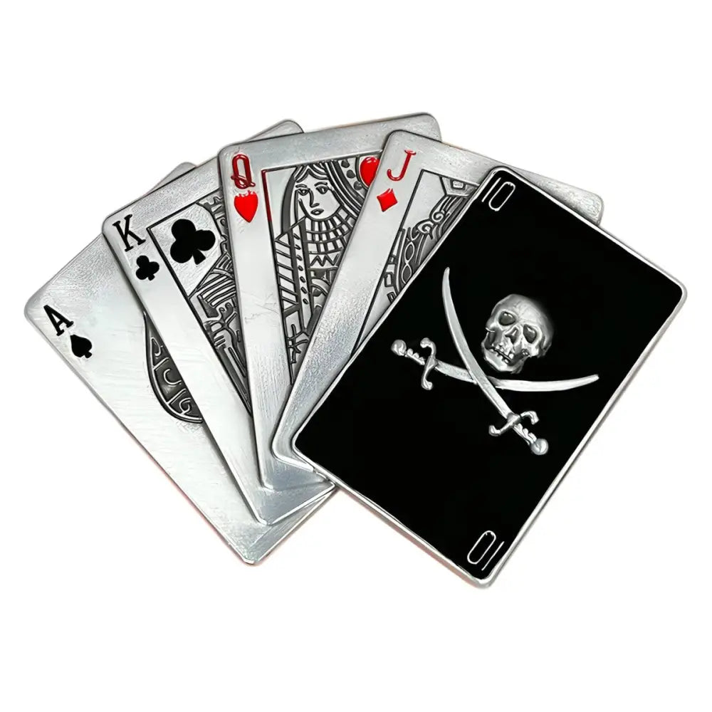 Pirate themed playing cards featuring a skull belt buckle design