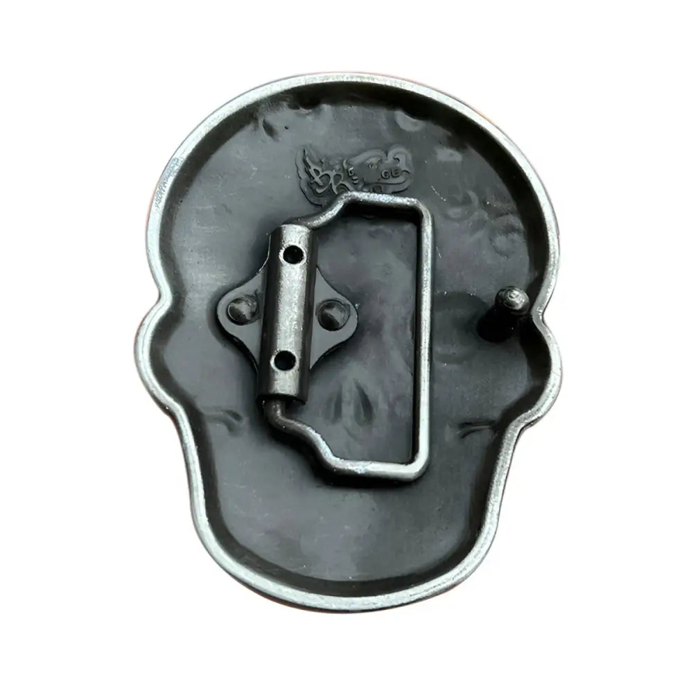Decorative Mexican Skull Belt Buckle with Red and Silver Design, perfect for skull belt buckle enthusiasts