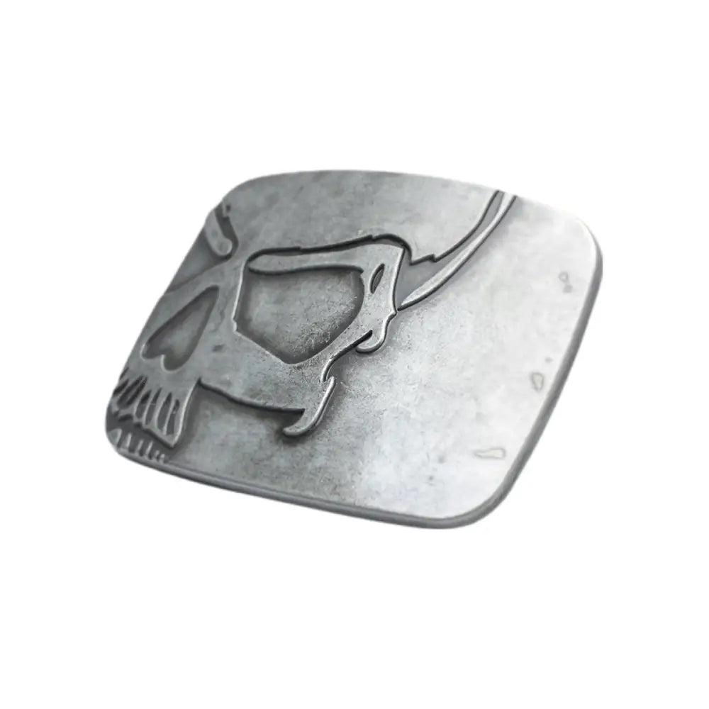 Silver skull buckle for Hinton Model Belts with metal design accessory