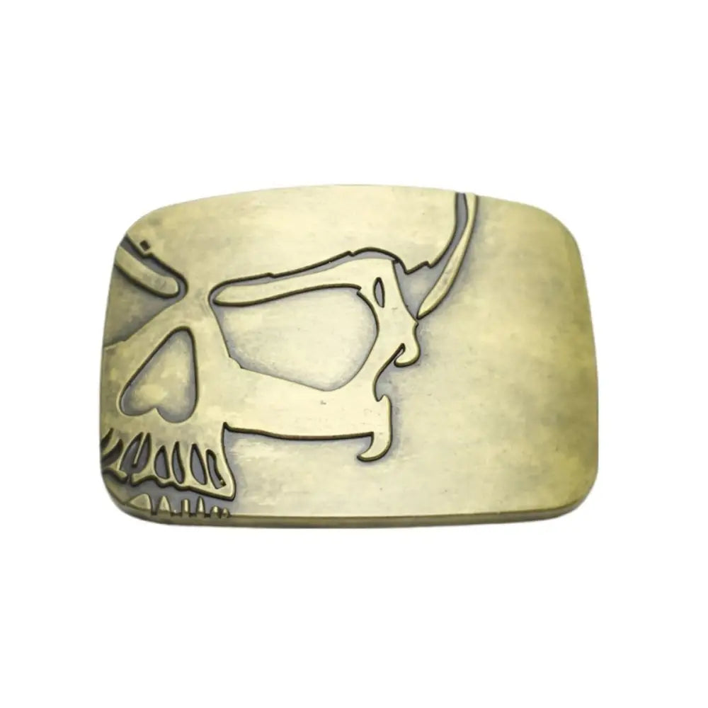 Gold-toned skull buckle with metal design for Hinton Model Belts